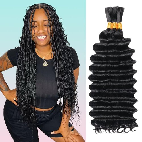 Human Braiding Hair 18 Inch Deep Wave Bulk Human Hair for Braiding No Weft 100% Unprocessed Curly...