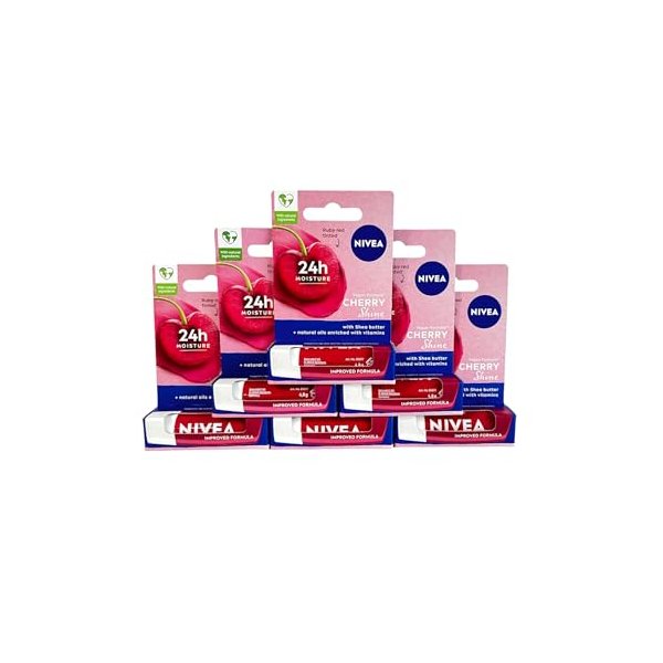 Nivea A Kiss of Cherry Flavored Tinted Lip Care SPF 10 - 0.17Oz Lip Balm (Pack of 6)