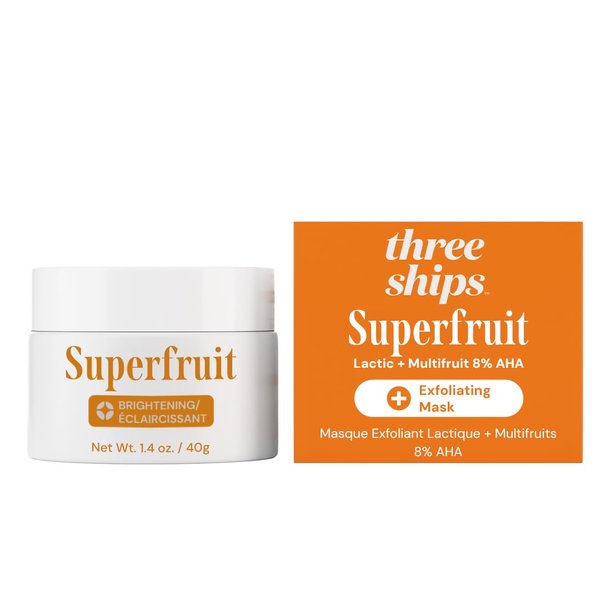 Three Ships Superfruit Lactic and Multifruit 8% AHA Exfoliating Mask – As Seen on Dragons’ Den – Natural Vegan Face Mask Scrub – Exfoliating Treatment Mask for Face – All Skin Types, 1.4 oz