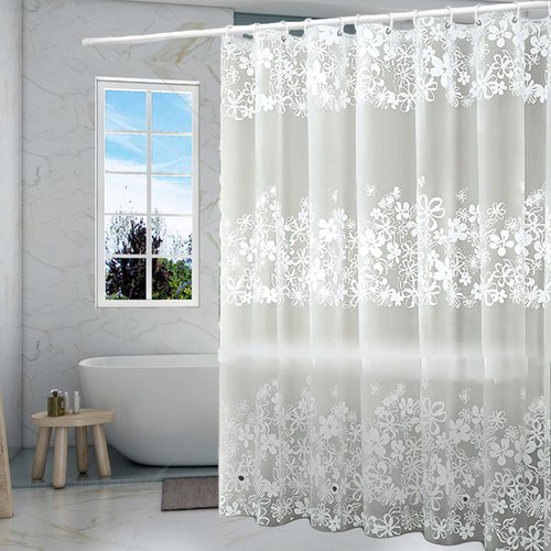 TIKABC Frosted Flower Shower Curtain Liner, 5G PEVA Shower Liner, Plastic Waterproof Shower Curtains, 72x72 inch with Grommet Holes 3 Magnetic Weights
