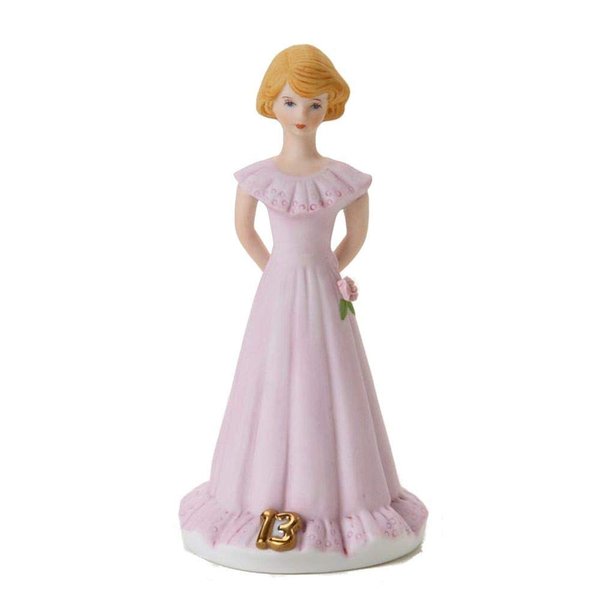 Enesco Growing Up Girls “Brunette Age 13” Porcelain Figurine, 5.5”, Golden,pink