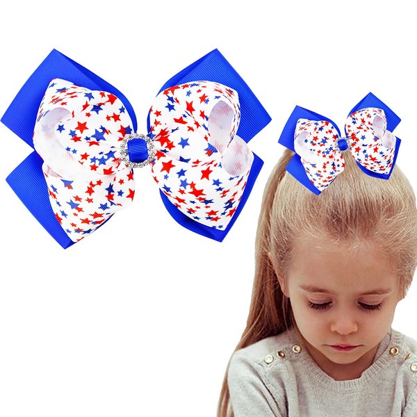 4th of July Hair Bow Clips Glitter Star Hairpins for Kids Girls, Patriotic Headband for 6 Inch Handmade Grosgrain Ribbon Alligator Clip Barrette Independence Day Party Headwear 1PCS