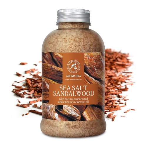 Bath Salts Sandalwood 21.16 Oz - Natural Sandalwood & Cinnamon Essential Oil - Sea Salt - Best for Bath - Good Sleep - Relaxing - Body Care - Beauty