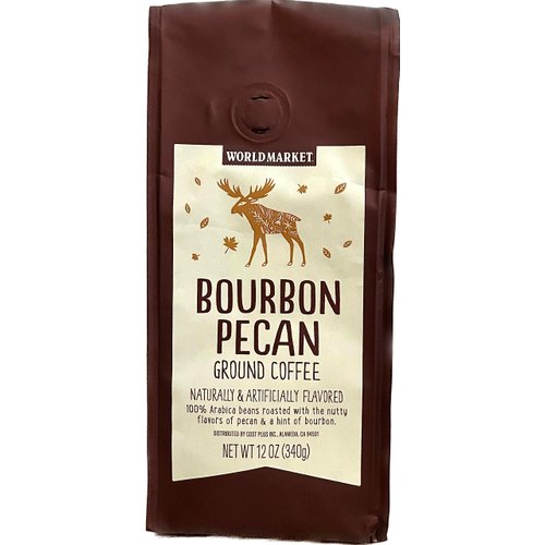 World Marke Bourbon Pecan Ground Coffee Beans - Seasonal Limited Edition Coffee Pure Arabica, Great Aroma Rich Flavored Coffee | Gourmet Blend of Central & South American | 12 Ounce, 1 Pack