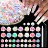 600Pcs Flower Nail Charms and Flatback Pearls,Mixed Size 3D Rose Flowers Nail Charms for Acrylic Nail Supplies Design,White Half Pearls for Nail Jewelry DIY Crafts Nail Art Decoration Accessories
