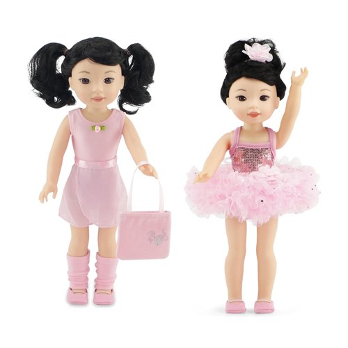 Emily Rose 14 Inch Doll Clothes & Accessories Ballet Essentials Bundle - 5 PC Ballerina Practice Outfit Bundled with 4 PC Sparkly Dance Recital Tutu Set | Compatible with 14" Wellie Wishers Dolls