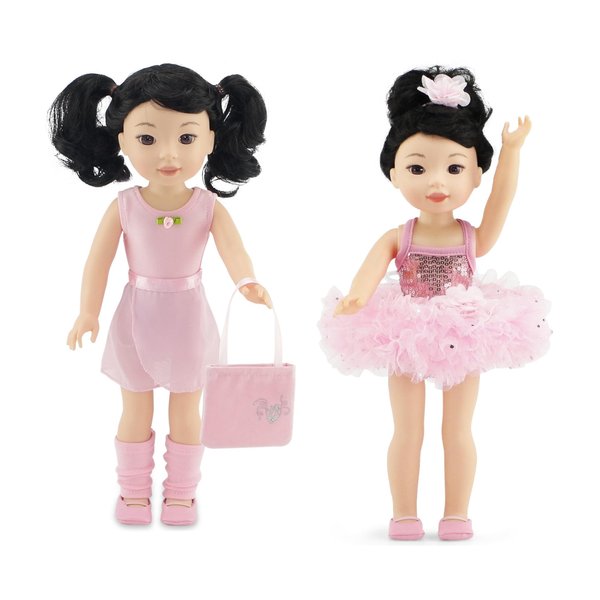 Emily Rose 14 Inch Doll Clothes & Accessories Ballet Essentials Bundle - 5 PC Ballerina Practice Outfit Bundled with 4 PC Sparkly Dance Recital Tutu Set | Compatible with 14" Wellie Wishers Dolls