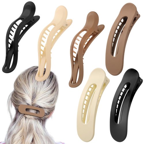 ZANWELL Flat Hair Clips For Women - French Concord Lay Flat Claw Clips for Thin Thick Curly Hair,Strong Hold Duck Billed Clips，Comfortable Curved Design Alligator Hair Clips[6-Pack 4.3 Inch]