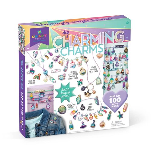 Craft-tastic — Puffy Charming Charms — Designs Pins, Necklaces, and Bracelets — Fun Creative Craft Kit for Ages 8+