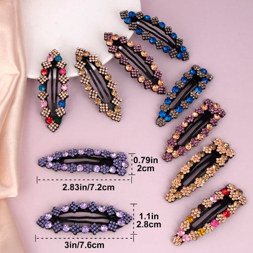 OIIKI Rhinestone Snap Hair Clips for Women 10pcs, Sparkly Glitter Crystal Hair Clips Barrettes Bling Diamond Fancy Hair Snap Clips Hairpins for Girls Wedding Decorative Hair Accessories