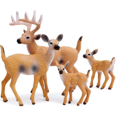 Gemini&Genius Animal Toys Whitetail Deer Figurines with Cub, 4Pcs Reindeer Family Woodland Animal Toys, Great for Kids Party Favors, Treasure Box Prizes, Goodie Bag Fillers, Family Fun or Cake Toppers