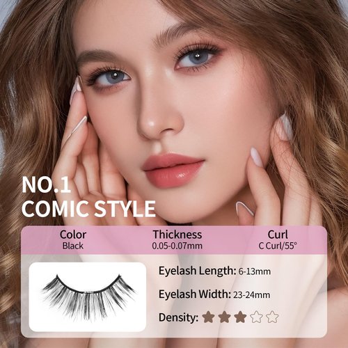 Magnetic Eyelashes Kit, Soft Magnetic Eyelashes, Natural Look Reusable Glue-free Dual Magnetic Lashes with Applicator, Lightweight Dual Magnetic Lashes - No.1 COMIC STYLE