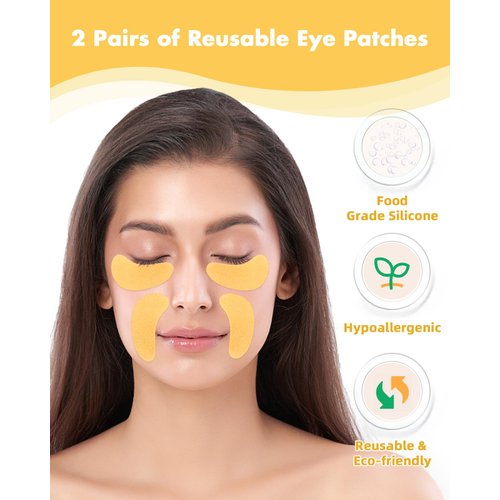 Beautistin Under Eye Patches Silicone - 2 Pairs Reusable Eye Patches, Eye Wrinkle Patches, Reusable Under Eye Mask, Plump Fine Lines & Wrinkles, with Metal Eye Cream Applicator, Tin Case, Gold