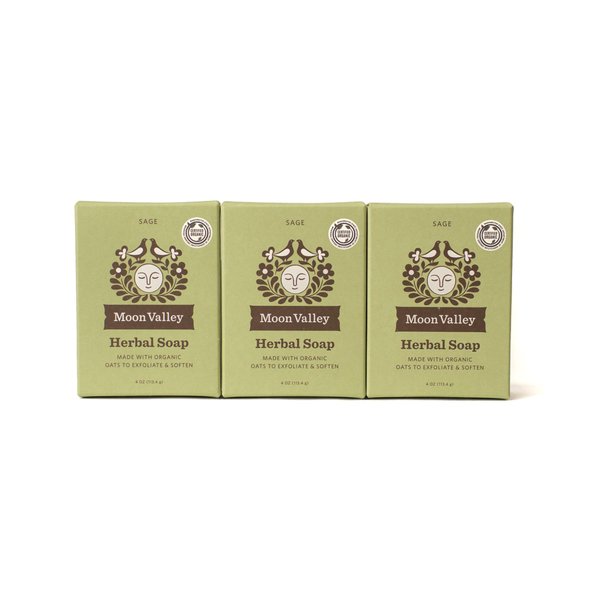 Moon Valley Organics Natural Body Wash and Face Wash Soap Bar Natural Bar Soap, Pack of 3, Sage