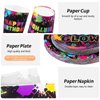durony 100 Pieces Neon Glow Party Supplies Glow In Dark Tableware Set Includes Paper Plates, Cups, Napkins, Neon Birthday Party Decorations Glow In Dark Party Supplies, Serve 25 Guests
