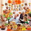 79PCS Thanksgiving Party Decorations Set Includes Pre-assembled GIVE THANKS Banner, Balloons, Paper Fans, Turkey Autumn Hanging Swirls, Honeycomb Centerpieces for Table, Thanksgiving Party Supplies
