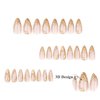 MISUD Press on Nails Medium Almond Fake Nails Glossy Glue on Nails 3D Gold Chrome Acrylic Nails Stiletto Artificial Nails French Tip Stick on False Nails with Design 24 pcs
