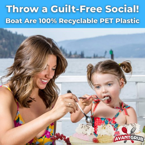 Super Fun Recyclable Banana Split Boats 50Pk. Best Long 12Oz Disposable Ice Cream Sundae Bowls. Perfect Plastic Sunday Cups for Social or Kids Birthday Party. Great Clear Boat for Carnivals