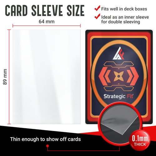 Strategic Fit Premium Snug Fit Clear Card Sleeves for Games - 500 Trading Card Sleeves - Standard Size Card Protector Sleeves - Ideal as MTG Card Sleeves - Soft Plastic Card Sleeves for Collectors