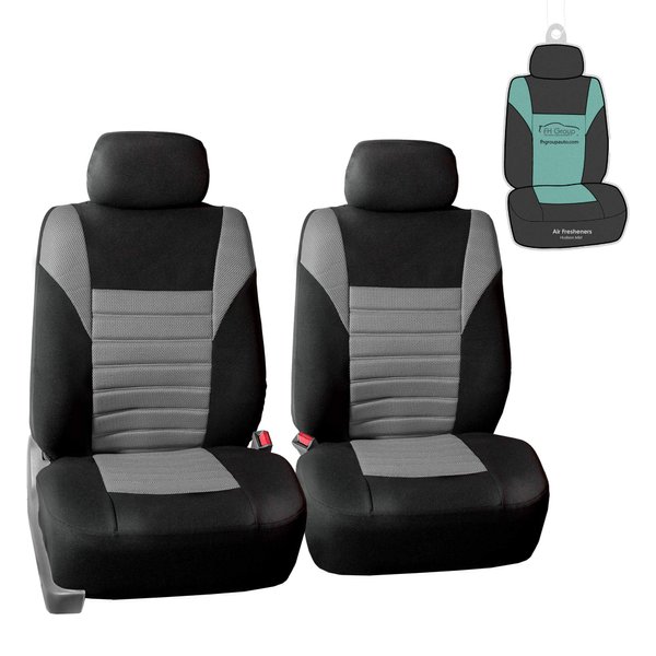 FH Group Car Seat Cover Premium 3D Air Mesh Front Pair Set Car Seat Covers Airbag Compatible,Gray and Black Automotive Seat Cover with Gift Universal Fit Interior Accessories for Cars Trucks and SUVs