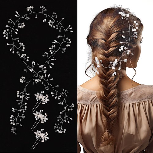 WY LIGHTING LEVEL Bride Wedding Crystal Hair Vine, Extra Long Pearl and Crystal Beads Bride Head Piece Bridal Headpiece Hair Accessories for Women and Girls, Crystal Headbands for Wedding and Party