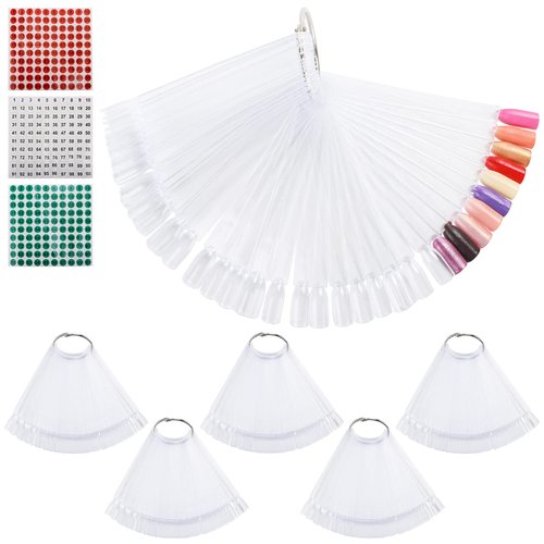 300 Pcs Nail Swatch Sticks with Number Stickers for Color Display, Clear Square-shaped Nail Polis...