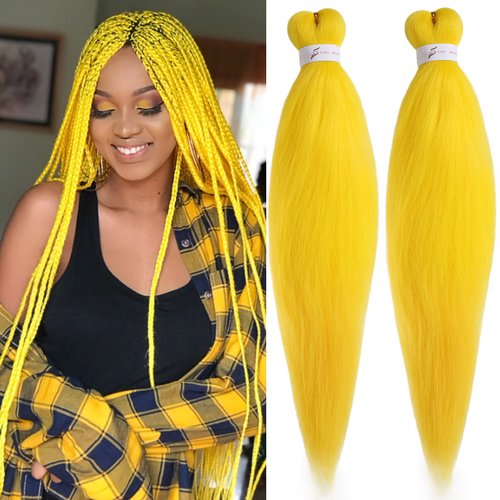Unionbeauty 26 Inch Pre Stretched Braiding Hair 2 Packs Yellow Braiding Hair for Box Braids Hot Water Setting Easy Braid Yaki Texture EZ Braids Synthetic Hair Extensions Crochet Bradids Hair (YELLOW#)