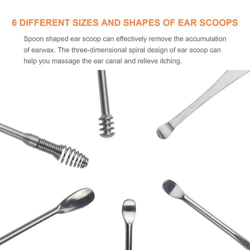Ear Wax Removal kit, Ear Cleaner, 6-Piece Stainless Steel Ear Pick and Portable Storage Box, Remove Earwax Anytime Anywhere (Silvery)