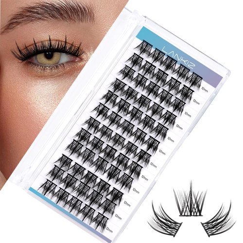 LANKIZ Lash Clusters DIY Lash Extensions Individual Lashes Natural Eyelash Clusters Extensions Soft and Lightweight Resuale Wide Band Cluster Lashes for Home Use (C02,C-12mm)