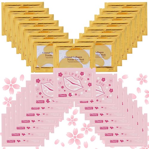Sulily 24K Gold Gel Eye Mask&Cherry Blossom Lip Mask,30 Pairs Crystal Collagen Eye Patches for Puffy Eyes,Moisturizing& Reducing for Women Men,Effectively Fine Lines & Dark Circleeye Patches