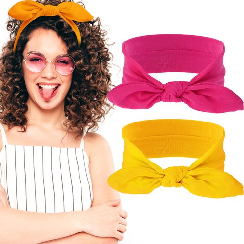 Qianyu 2 Pack Bow Headbands for Women Girls Non Slip Fashion Twist Knotted Hair Band Cute Solid Color Rabbit Ears Hair Accessories Running Sport Workout Elastic Vintage Thin Hair Wraps
