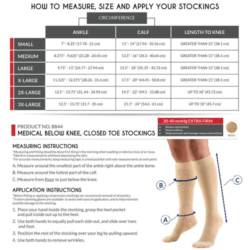 Truform 30-40 mmHg Compression Stockings for Men and Women, Knee High Length, Dot-Top, Closed Toe, Beige, Small (30-40 mmHg)