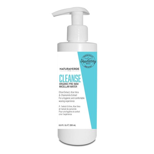 Naturaverde Pro Cleanse Organic Pre Wax Micellar Water, Makeup Remover Facial Cleanser Skin Care Prep for Hair Removal, Added Chamomile Aloe Vera - 6.8 oz