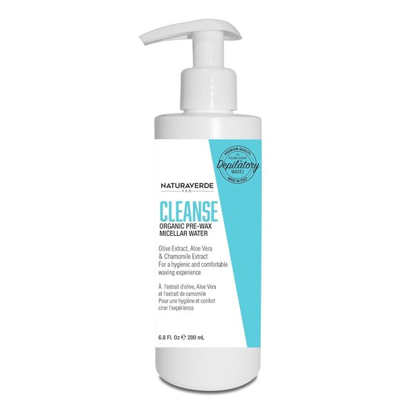 Naturaverde Pro Cleanse Organic Pre Wax Micellar Water, Makeup Remover Facial Cleanser Skin Care Prep for Hair Removal, Added Chamomile Aloe Vera - 6.8 oz