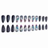 MISUD Press on Nails Medium Almond Fake Nails Glossy Glue on Nails Dark Blue Ombre Acrylic Nails Stiletto Marble Artificial Nails Bling Glitter Stick on False Nails with Design 24 pcs