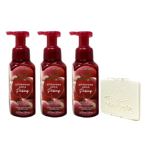 Bath & Body Works Afternoon Apple Picking 3 Pack Gentle Foaming Hand Soap Bundle with a Natural Oats Sample Soap