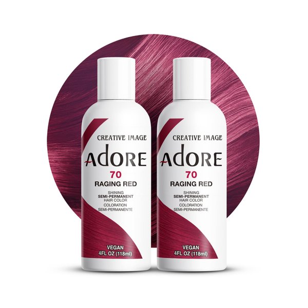 Adore Semi Permanent Hair Color - Vegan and Cruelty-Free Red Hair Dye - 4 Fl Oz - 070 Raging Red (Pack of 2)