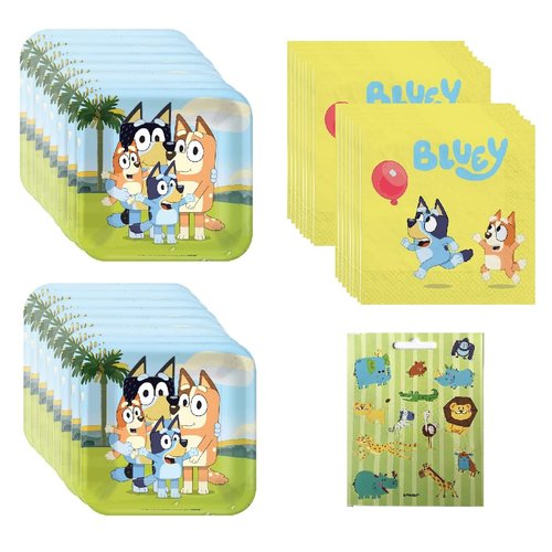 Amscan Bluey Birthday Baby Party Supplies Bundle Pack includes Lunch Plates and Lunch Napkins (Bundle for 16)