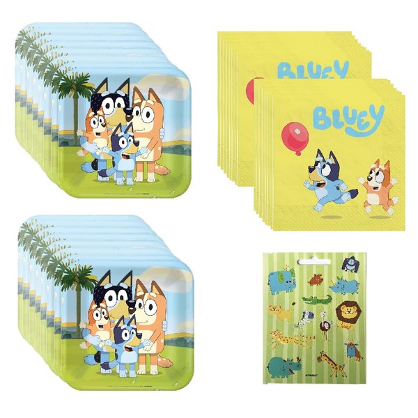 Amscan Bluey Birthday Baby Party Supplies Bundle Pack includes Lunch Plates and Lunch Napkins (Bundle for 16)
