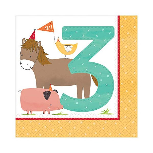 Amscan Barnyard Luncheon Napkins-3rd Birthday, One size, Multicolor