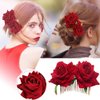 AKOAK 1 Pack Double Rose Hair Comb, Bride Hair Comb Women's Wedding Hair Accessories Bride Flamenco Dancer Hairstyle Girl Halloween Cosplay Party(Red)