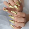 Metallic Coffin Nail Tips Extra Long False Press On Fake Nails Gold Chrome Mirror Punk Rock Full Cover Fingernail Decorations 24pcs/Set