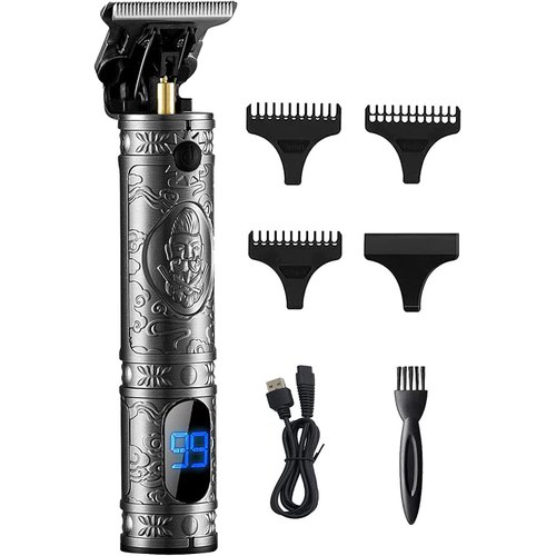 Fannas Hair Clippers for Men, Barber Professional Cordless Zero Gapped Hair Trimmers with LCD Display, Men Smooth Shavers Edgers Clipper Beard Trimmer for Mens Gifts - Silver