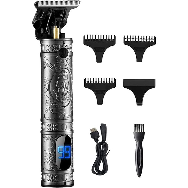 Fannas Hair Clippers for Men, Barber Professional Cordless Zero Gapped Hair Trimmers with LCD Display, Men Smooth Shavers Edgers Clipper Beard Trimmer for Mens Gifts - Silver