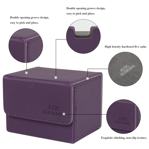 AEGIS GUARDIAN Card Deck Box for MTG, Commander Deck Box Hold 120+ Sleeved Cards, Leather Strong Magnet Card Deck Case Holder for Magic Cards TCG CCG, Purple