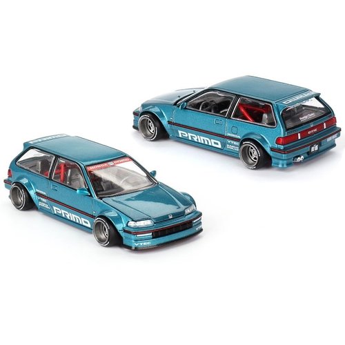 True Scale Miniatures Model Car Compatible with Honda Civic (EF) Kaido Works V1 Tahitian Green Limited Edition 1/64 Diecast Model Car Kaido House KHMG126
