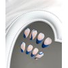 24 Pcs Press on Nails Medium French Tip Almond Fake Nails Blue Swirl Full Cover False Nails with Designs Glossy Royal Blue Nail Tip Acrylic Nails Artificial Nails for Women Girls