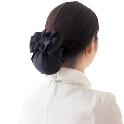 Women Hair Clip,Professional 3D Ribbons Hair Bun Cover,Barrettes Net Chignon Snood Hairnet 3D Bow Bow-knot Decor Hair Accessories Clip Hairnet，Black