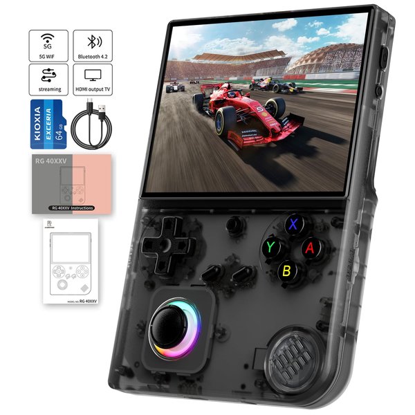 RG40XX V Handheld Game Consoles RG40XXV Retro Game Console Built-in 64G TF Card RG 40XXV Portable Gaming Console Linux 64-bit System Supports WiFi Bluetooth HD and TV Output Black