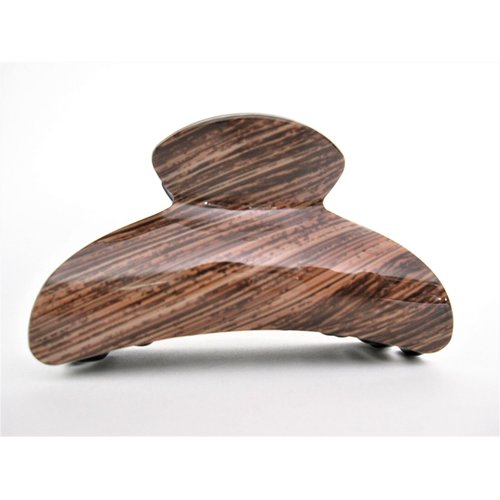 Glossy brown hair claw clip with wood grain effect for thick hair